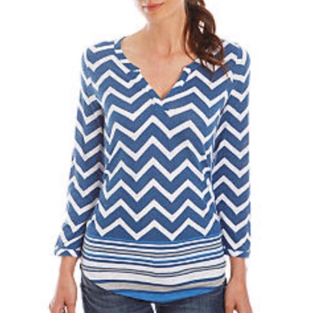 Lucky Brand Chevron Striped Henley Top Tee Size S